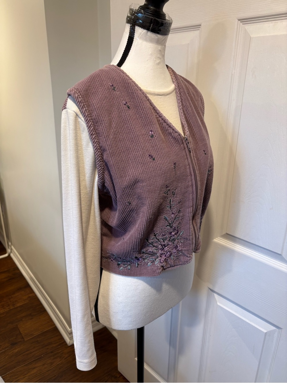 TanJay Vintage Corduroy Floral Embroidered Layered Top Size 12